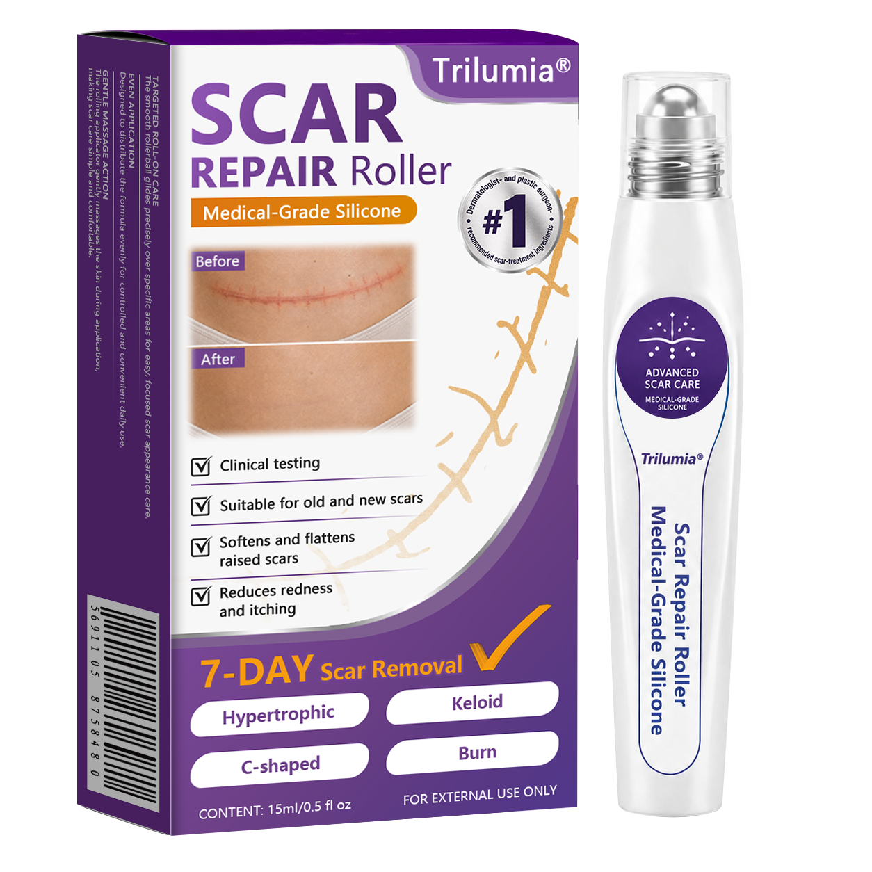 🇬🇧👨‍⚕️🌿Trilumia® Medical-Grade Silicone Scar Repair Roller (For Raised, Red, Firm, Tight & Discoloured Surgical Scars)