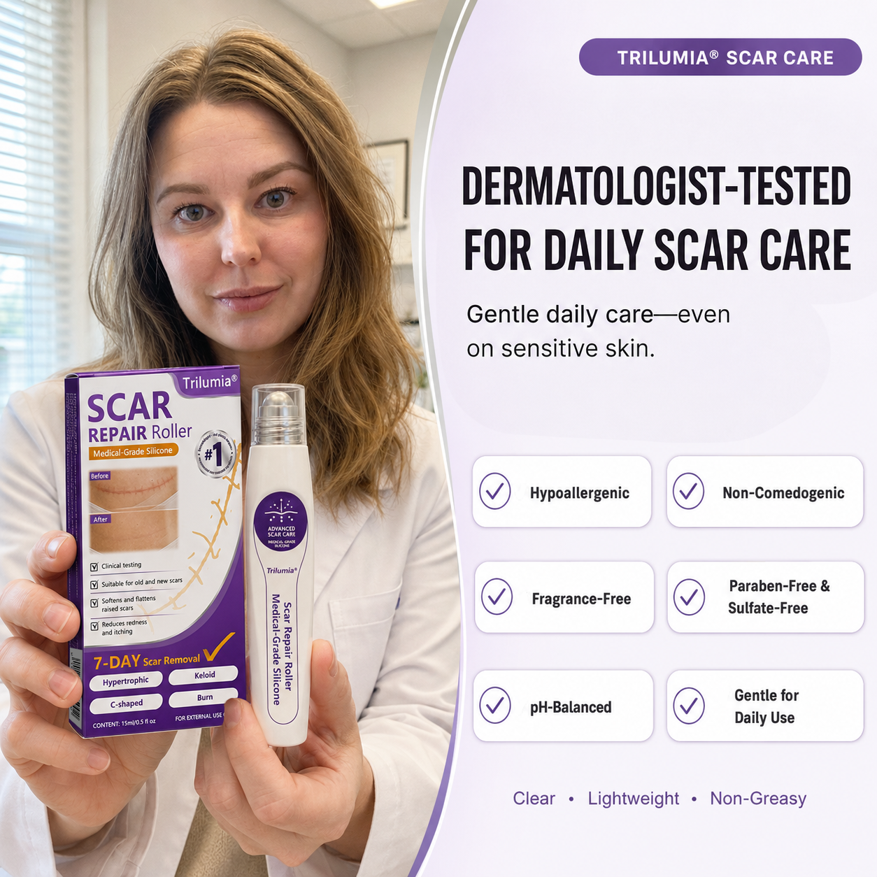 🇬🇧👨‍⚕️👨‍⚕️Trilumia® Medical-Grade Silicone Scar Repair Roller (For Raised, Red, Firm, Tight & Discoloured Surgical Scars)