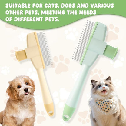 🐾🧤flysmus® Pet Hair Removal Comb & Flea Comb with Release Button for Cats & Dogs - Grooming Brush for Short/Long Hair