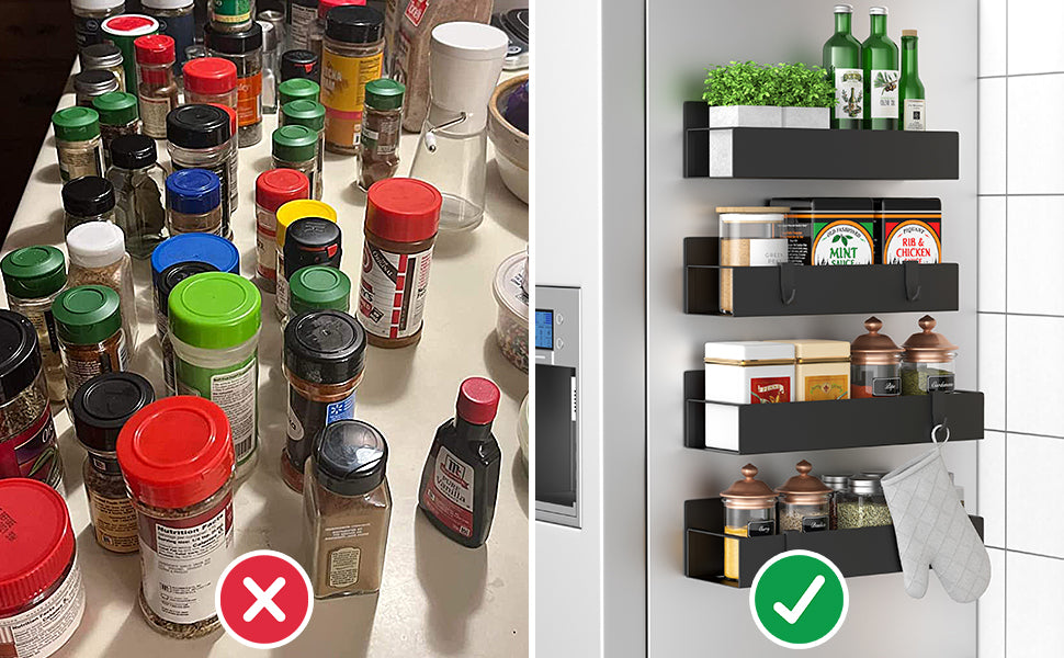 LAST DAY SALE 50% OFF💥💥Magnetic Spice Storage Rack Organizer for Refrigerator and Oven, Black Fridge Organizers and Storage