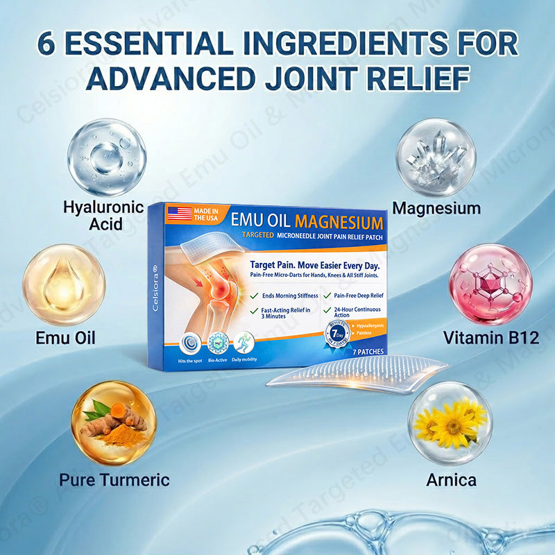 👨‍⚕️👨‍⚕️Celsiora® Advanced Targeted Emu Oil & Magnesium Microneedle Joint Pain Relief Patch (Starts Working in Minutes on Joints, Soothes Nerves, and Kills Nerve & Muscle Pain)