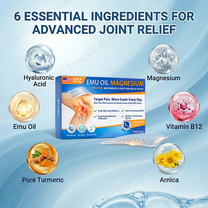 👨‍⚕️👨‍⚕️Celsiora® Advanced Targeted Emu Oil & Magnesium Microneedle Joint Pain Relief Patch (Starts Working in Minutes on Joints, Soothes Nerves, and Kills Nerve & Muscle Pain)