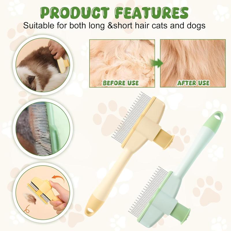 🐾🧤flysmus® Pet Hair Removal Comb & Flea Comb with Release Button for Cats & Dogs - Grooming Brush for Short/Long Hair