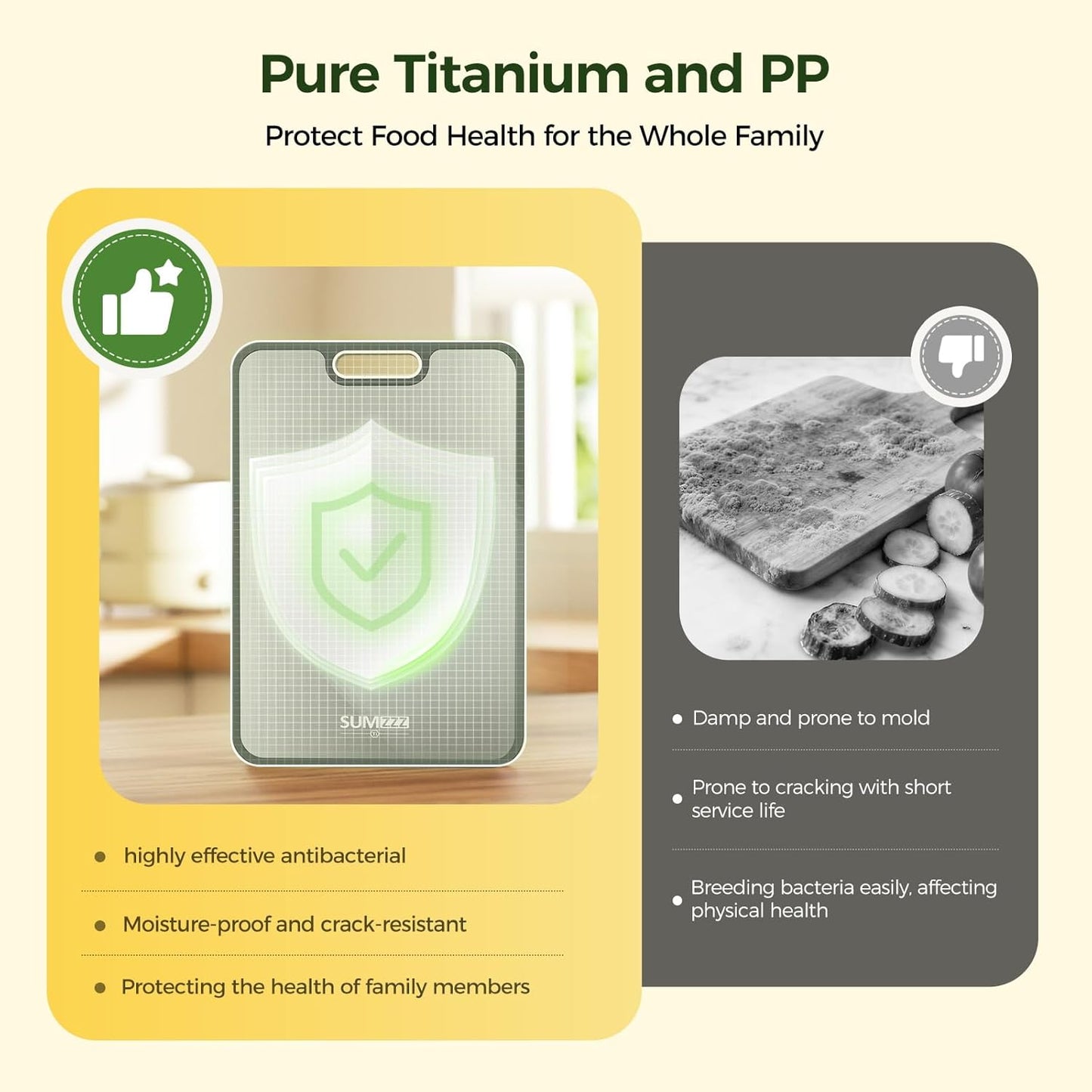 Dual-Side Anti-Mold Titanium Alloy Cutting Board: Raw/Cooked Separation + Juice Groove + Garlic Grinding Zone, All-in-One Kitchen Solution