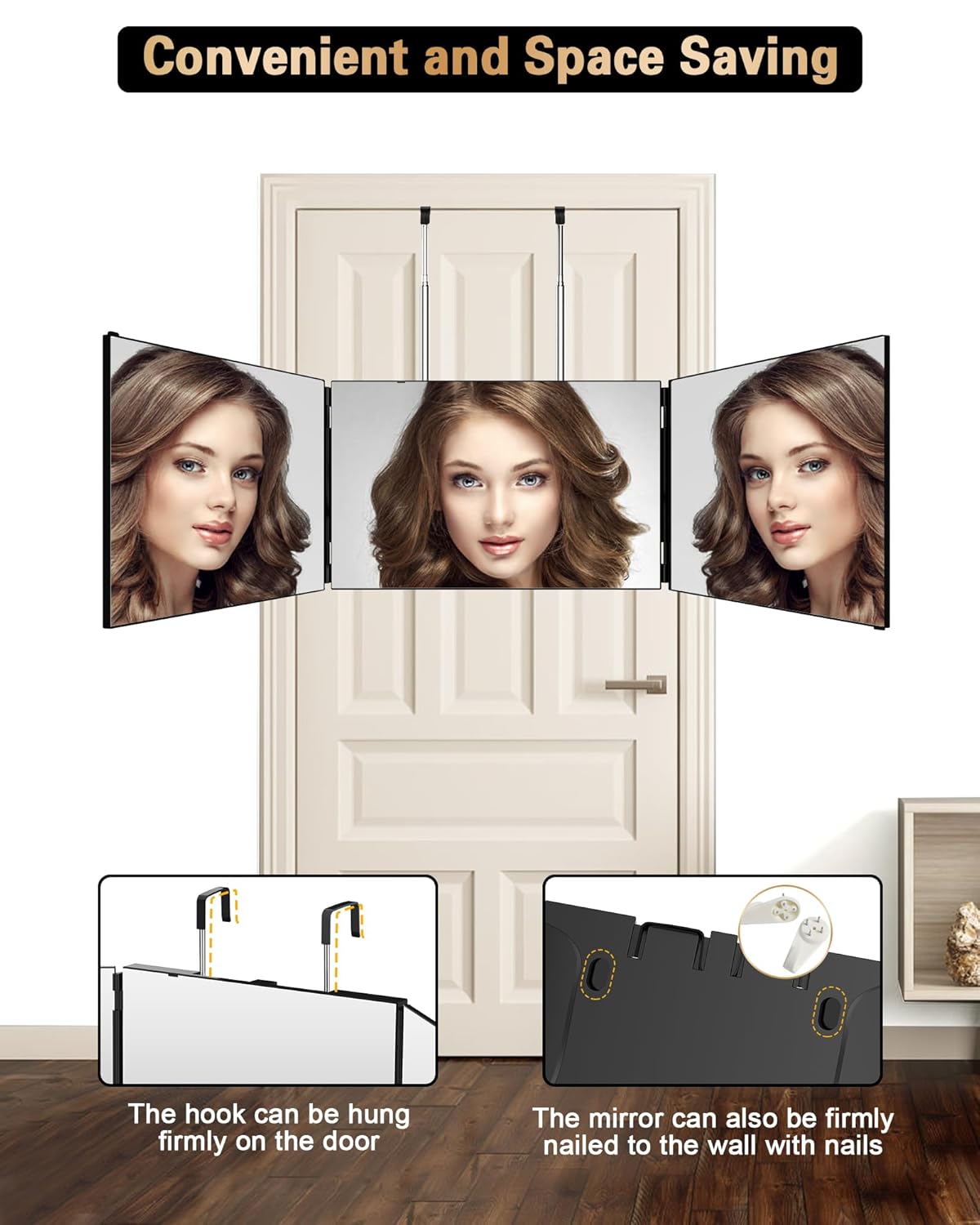 Adjustable LED Light 3 Way Mirror, Portable Trifold Mirror for Shaving, Grooming, Hair Styling, Dye Hair, Makeup, Braiding, 360 Degree Mirror