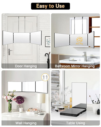 Adjustable LED Light 3 Way Mirror, Portable Trifold Mirror for Shaving, Grooming, Hair Styling, Dye Hair, Makeup, Braiding, 360 Degree Mirror