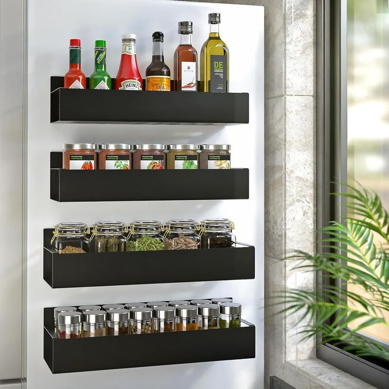 LAST DAY SALE 50% OFF💥💥Magnetic Spice Storage Rack Organizer for Refrigerator and Oven, Black Fridge Organizers and Storage