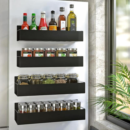 LAST DAY SALE 50% OFF💥💥Magnetic Spice Storage Rack Organizer for Refrigerator and Oven, Black Fridge Organizers and Storage