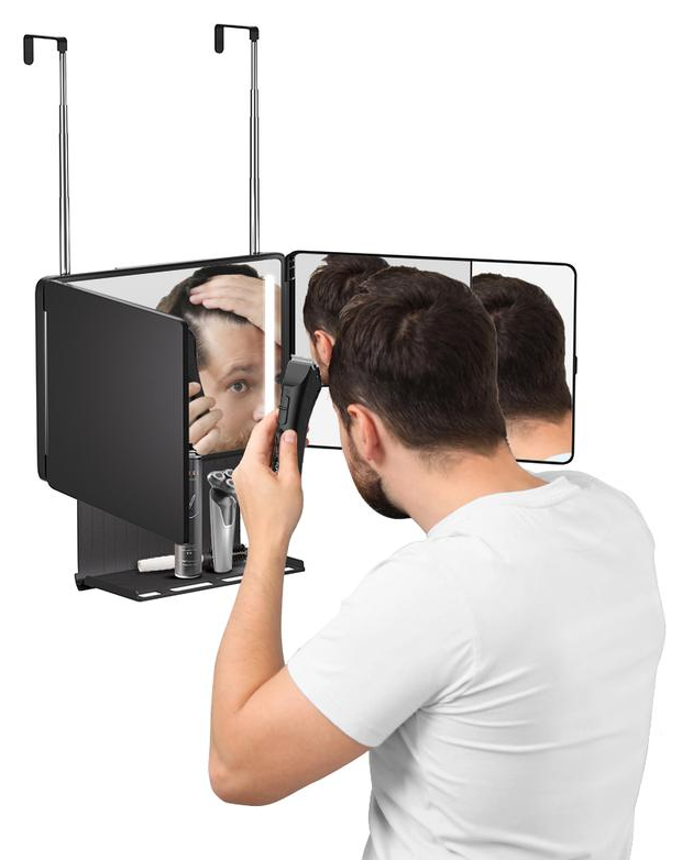 Adjustable LED Light 3 Way Mirror, Portable Trifold Mirror for Shaving, Grooming, Hair Styling, Dye Hair, Makeup, Braiding, 360 Degree Mirror
