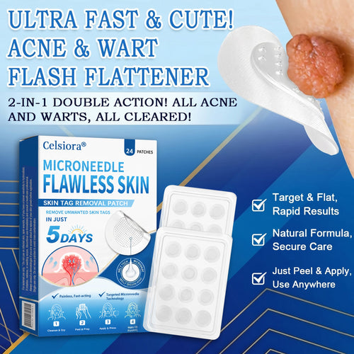 👑☘️Celsiora® 2-in-1 Microneedle & Hydrocolloid Patch | Raised Moles,Acne, Flat Warts & Skin Tags Remover | Improves Wrinkles, Scars & Blemishes | Invisible Pimple Patches for Face & Body | 24 Count