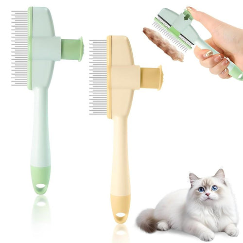 🐾🧤flysmus® Pet Hair Removal Comb & Flea Comb with Release Button for Cats & Dogs - Grooming Brush for Short/Long Hair