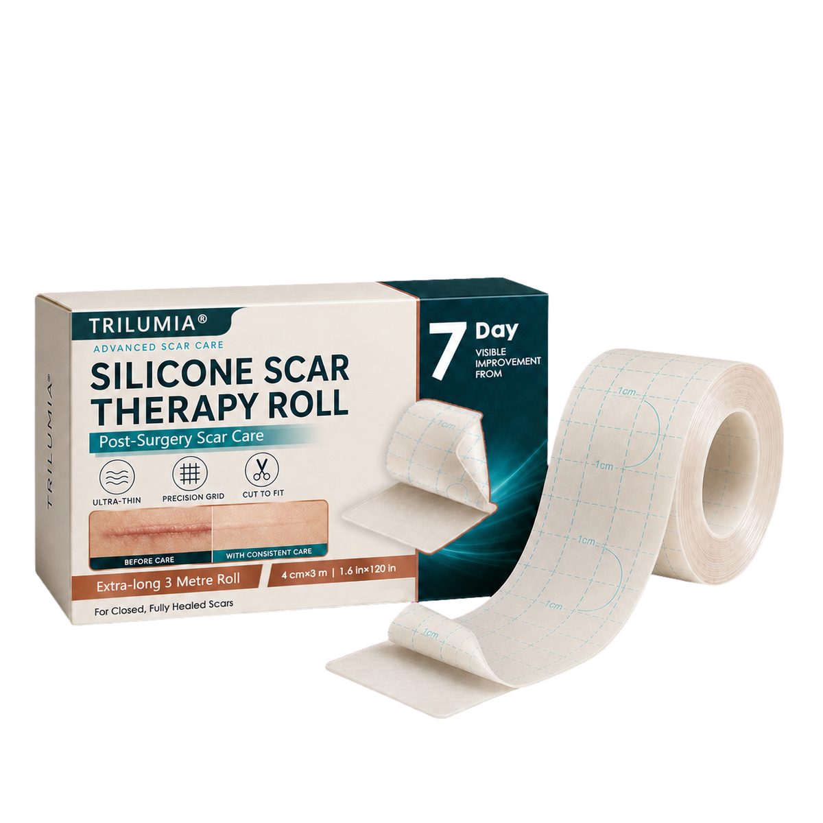 🇬🇧🌿👩‍⚕️TRILUMIA® SILICONE SCAR THERAPY ROLL  Help Soften, Flatten & Improve the Appearance of Raised Scars