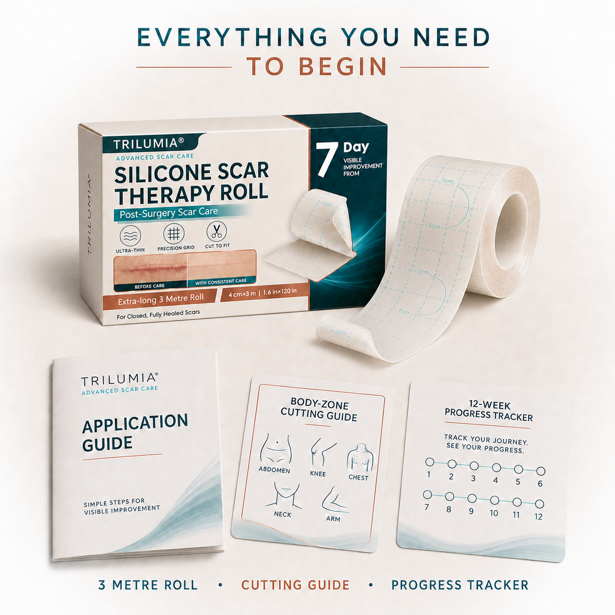 🇬🇧🌿👩‍⚕️TRILUMIA® SILICONE SCAR THERAPY ROLL  Help Soften, Flatten & Improve the Appearance of Raised Scars