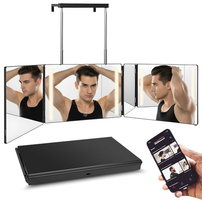 Adjustable LED Light 3 Way Mirror, Portable Trifold Mirror for Shaving, Grooming, Hair Styling, Dye Hair, Makeup, Braiding, 360 Degree Mirror